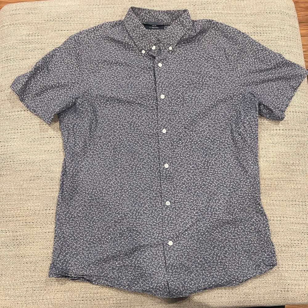 1901 Blue Patterned Casual Button Down Shirt
